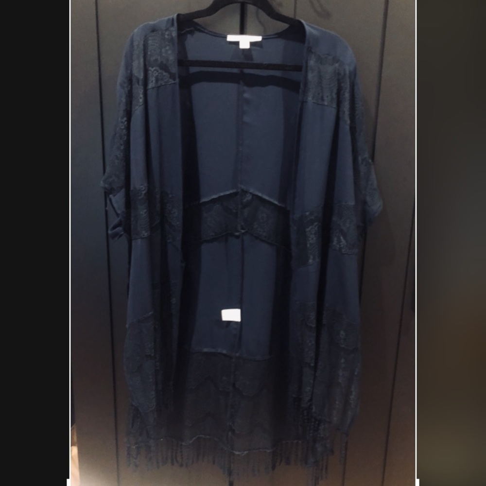 Navy Blue Lace Cut-out Kimono